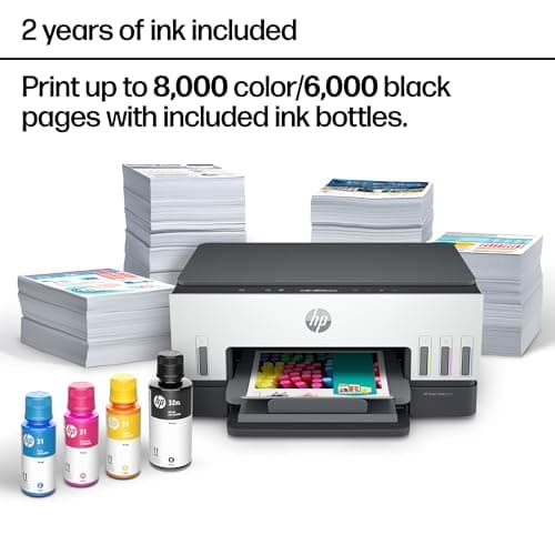 HP Smart Tank 6001 Wireless All-in-One Ink Tank Printer, Scanner, Copier with 2 Years of Ink Included, Best-for-Home, Cartridge-Free Refillable, AI-Enabled (2H0B9A)