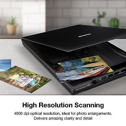 Epson - Perfection V39 II - Color Photo, Tax Receipt & Document Flatbed Scanner - 4800 dpi Optical Resolution - High-Rise, Removable Lid - Scan to Cloud - USB Power - Image Scanning - Black