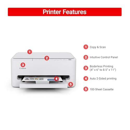 Canon PIXMA TS4320 Wireless Color Inkjet Printer for Duplex Printing, White – Home Printer with Copier/Scanner, Compact Design, Easy Setup, 1 Year Limited Warranty