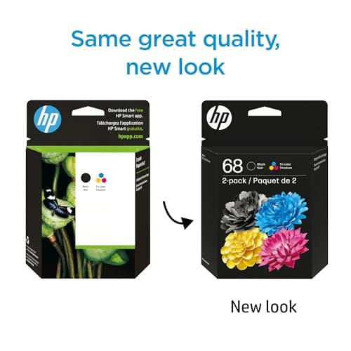 HP 68 Black/Tri-Color Ink Cartridges (2-Pack) | Works Envy 6100e, 6500e Series | Eligible for Instant Ink | 6L6S2TN | Packaging May Vary