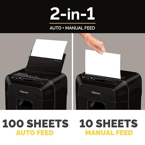 Fellowes AutoMax 100MA 100-Sheet Micro-Cut Autofeed 2-in-1 Paper Shredder for Office/Small Office