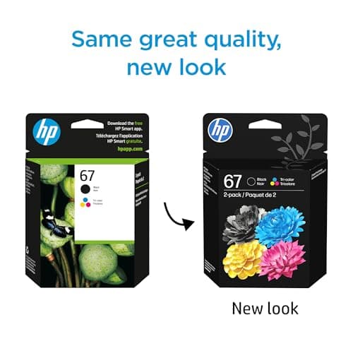 HP 67 Black/Tri-Color Ink Cartridges (2-Pack) | Works with DeskJet 1255, 2700, 4100, Envy 6000, 6400 | Instant Ink Eligible | 3YP29AN | Packaging May Vary