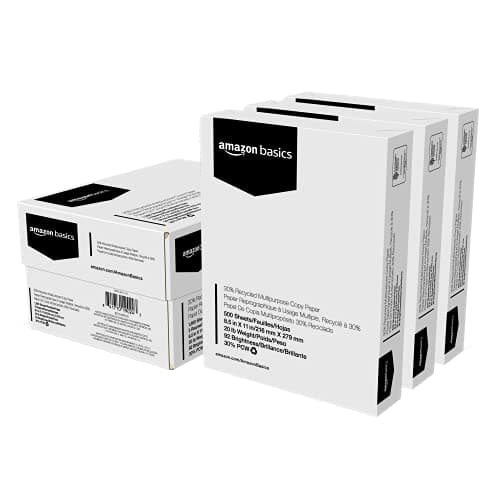 Amazon Basics 30% Recycled Multipurpose Copy & Print Paper, 8.5 x 11 Inches, 20 lb Weight, 92 Bright, White, FSC Certified, 1500 Sheets (3 Reams)
