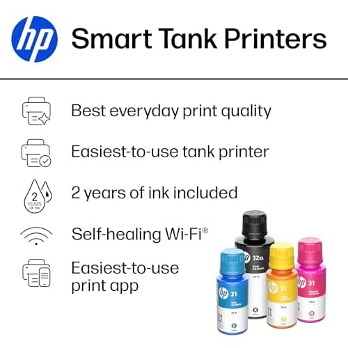 HP Smart Tank 5000 Wireless All-in-One Ink Tank Printer, Scanner, Copier with 2 Years of Ink Included, Best-for-Home, Cartridge-Free, Refillable, AI-Enabled, an EcoTank Alternative (5D1B6A)