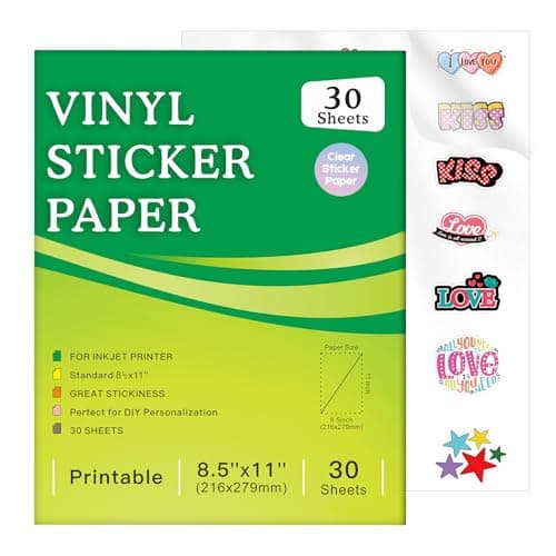 Aevdor 30 Sheets Printable Clear Sticker Paper for Inkjet Printer, Premium Vinyl Transparent Sticker Paper Waterproof, Dries Quickly, Vivid Colors, 8.5x11" Labels Great for Cutting Machines