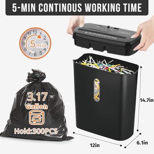 Suntiko 10-Sheet Strip Cut Paper Shredder, P-2 Security Level for Home Office, 3.17 Gallon Bin, Shreds CDs & Credit Cards, ETL Certified, Black