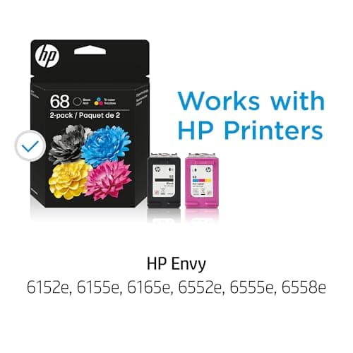 HP 68 Black/Tri-Color Ink Cartridges (2-Pack) | Works Envy 6100e, 6500e Series | Eligible for Instant Ink | 6L6S2TN | Packaging May Vary