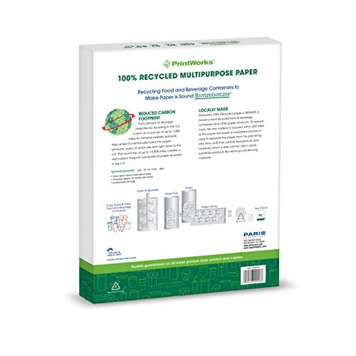 PrintWorks 100% Recycled Printer Paper 8.5" x 11" White - 20 lb Copy & Multipurpose Computer Paper - 1 Pack, 400 Sheets - Made in the USA - 92 Bright - Printer & Copier Compatible (00018)