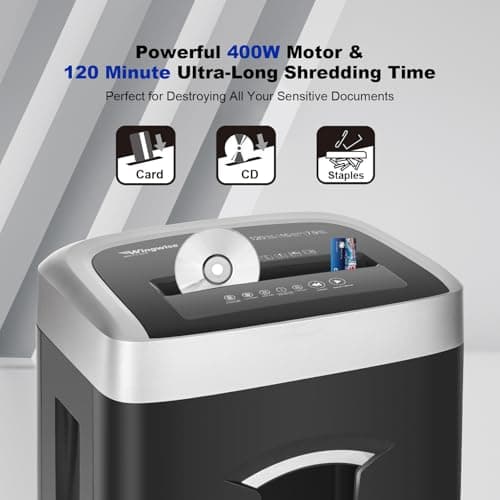 Wingwise 120-Minute Paper Shredder - 15-Sheet Capacity, 30L(7.9 Gallon) Bin, 58dB Quiet Operation, P4 Cross-Cut Heavy-Duty Shredder for Home & Office Use
