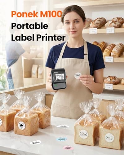 Ponek Label Maker Machine with Tape, M100 Address Barcode Label Printer, Versatile App 4000 Icons and 300 Fonts, Industrial Label Makers for Small Business, Office, Home, School, Safety Label Makers