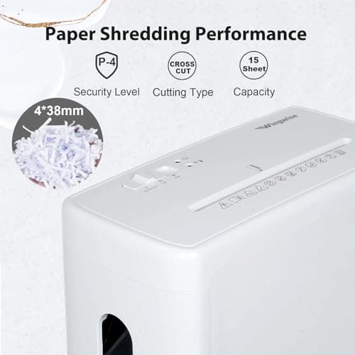 Low Noise 40dB Paper Shredder for Home, 10-Sheet Cross Cut, CD/Credit Card Shredder, 2.6 Gallons Wastebasket, P-4 High Security, White