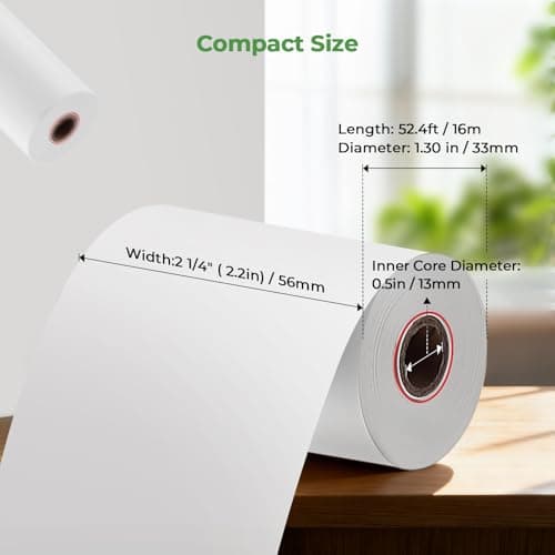 MUNBYN 2 1/4" inch x 50'ft Thermal Paper (50 Rolls), BPA Free Receipt Paper, 58mm Thermal Receipt Papers Fits All 58mm Thermal POS Printer, Square Terminal Credit Card Machines printers clearly