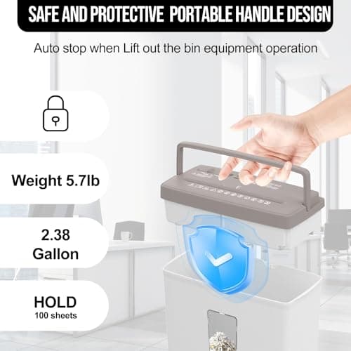 Suntiko 5-Sheet Cross Cut Paper Shredder for Home Office, P-4 High Security Level Document Shredder with 2.38 Gallon Bin, Jam Proof Design & Thermal Protection for Professional Use, Brown + White