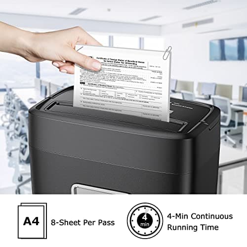 Bonsaii Paper Shredder, 8-Sheet Crosscut Home Office Shredder with 4.2 Gallon Bin, P-4 Security Level Document Shredder Shred Credit Card/Mail/Staple/Clip (C261-C Updated)