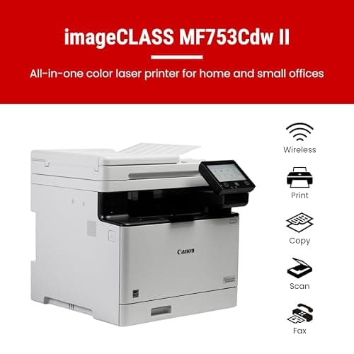 Canon Color imageCLASS MF753Cdw II - Wireless Duplex Laser Printer, All-in-One with Scanner, Copier, Fax, Auto Document Feeder, 3 Year Limited Warranty, 35 PPM