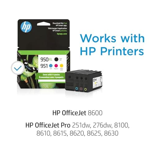 HP 950XL Black + 951 Cyan, Magenta, Yellow Ink (Black XL + CMY) | Works with HP OfficeJet 8600 | HP OfficeJet Pro 251dw, 276dw, 8100, 8610, 8615, 8620, 8625, 8630 | C2P01FN