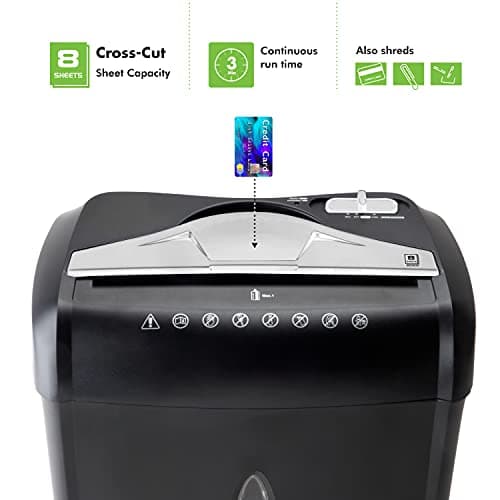 Aurora High Security Paper and Credit Card Shredder with 3.7-Gallon Wastebasket, 8-Sheet Cross-Cut with Basket