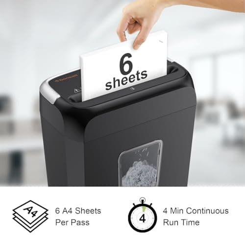 Bonsaii Paper Shredder for Home Use, 3.4 Gal Wastebasket, 6 Sheet Crosscut Paper Credit Cards, Staples, and Clips Shredder for Home Office Use, Portable Handle Design (C237-B New Version)