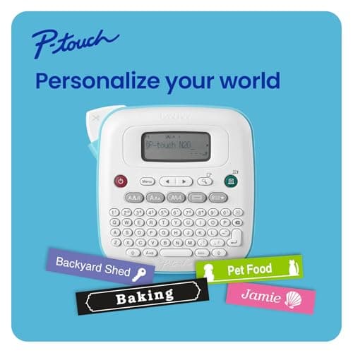 Brother P-Touch PT-N20 Personal Desktop Label Maker, Portable, Handheld and Prints, P-Touch Btag ~½” (12mm) Wide Color Personalized Label Tapes