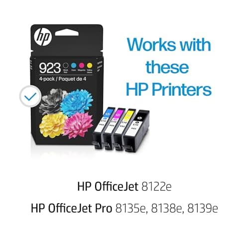 HP 923 Black, Cyan, Magenta, Yellow Ink Cartridges (4-Pack) | Works with Printer Series: OfficeJet 8120, OfficeJet Pro 8130 | Eligible for Instant Ink | 6C3Y6LN