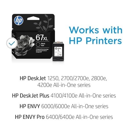 HP 67XL Black High-Yield Ink Cartridge | Works with DeskJet 1255, 2700, 4100, Envy 6000, 6400 Series | Eligible for Instant Ink | 3YM57AN | Packaging May Vary