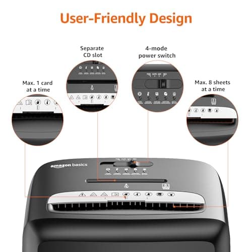 Amazon Basics High Security Micro Cut Paper Shredder, 8 Sheet Capacity, CD and Credit Card Shredder with Pull Out Bin, Black
