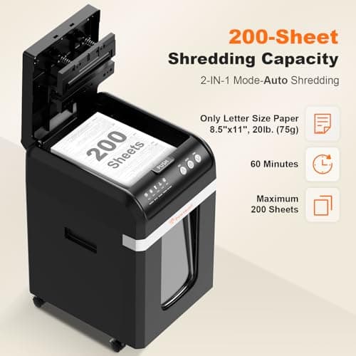 Bonsaii 200-Sheet Auto Feed Paper Shredder, 60-Min Nonstop Heavy Duty Shredders for Office, 8.1-Gal Bin, P4 High Security Micro Cut Large Commercial Paper Shredder for Business (C283-A)