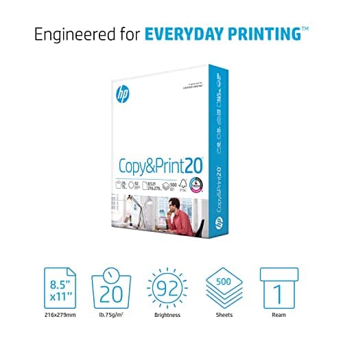 HP Printer Paper | 8.5 x 11 Paper | Copy &Print 20 lb | 1 Ream Case - 500 Sheets| 92 Bright | FSC Certified | 200060
