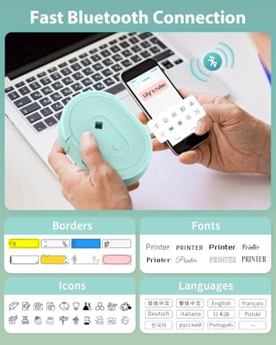NDYIN Label Maker Machine with Tape, N12 Portable Bluetooth Label Printer, Wireless Mini Label Makers Thermal Sticker with Multiple Templates for Home, Kitchen, School, Office Organization, Green
