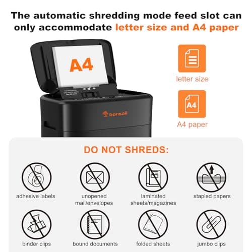 Bonsaii 100 Sheets Auto Feed Paper Shredder, Up to 30 Minutes Shredders for Home Office Use, Micro-Cut Heavy Duty Shredder / 4.2 Gallons/Security Level P-4 (C231-D)