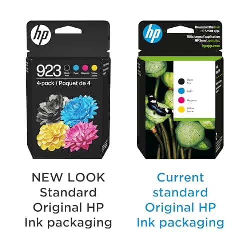 HP 923 Black, Cyan, Magenta, Yellow Ink Cartridges (4-Pack) | Works with Printer Series: OfficeJet 8120, OfficeJet Pro 8130 | Eligible for Instant Ink | 6C3Y6LN