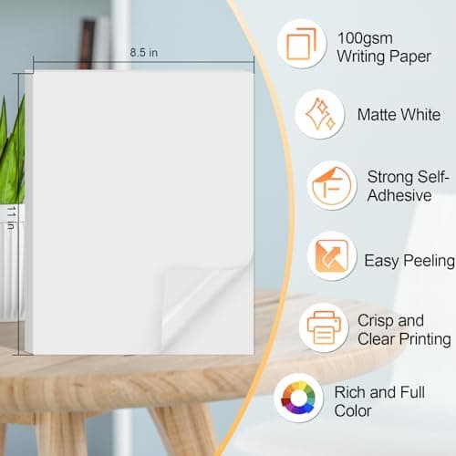 Printable Sticker Paper for Inkjet Printer, 40 Sheets 8.5"x11'' Matte Sticker Printer Paper Full Sheet Labels for Laser/Inkjet Printers, Letter Size