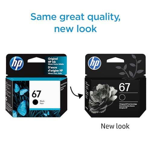 HP 67 Black Ink Cartridge | Works with DeskJet 1255, 2700, 4100 and Envy 6000, 6400 Series, Eligible for Instant Ink, 3YM56AN | Packaging May Vary