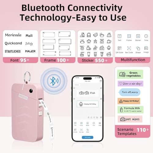 ORGSTA Label Maker, S001 Portable Bluetooth Label Maker Machine with Tape, Thermal Label Printer for Home, Office, School Organization, Wireless Mini Labeler Machine, Pink