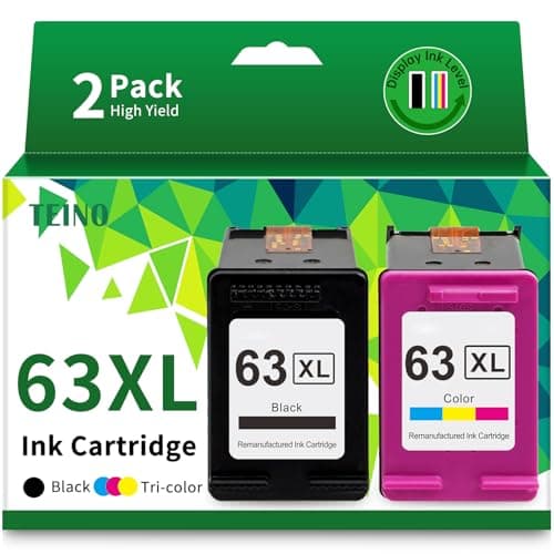 TEINO 63XL Ink Cartridges Black and Color Replacement for HP Ink 63 63XL Ink Cartridge Combo Pack Work for HP OfficeJet 4520 3830 4650 5258 5255 4652 3833 DeskJet 1112 3630 Printers 63 Ink, 2-Pack