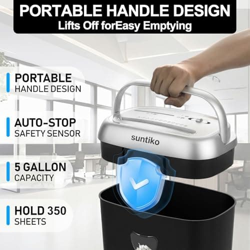 Suntiko 14-Sheet Cross Cut Paper Shredder for Home Office, P-4 High Security Heavy Duty Shredder for Office Use, Jam Proof Paper Shredder with 6.6 Gallon Bin for Credit Card CD Staples, ETL Certified