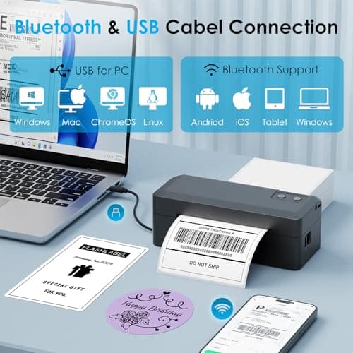 KNAON Shipping Thermal Label Printer, 4x6 Portable Label Printer, Bluetooth Label Maker for Small Business, Support iPhone,Android,Windows,Mac,Chromebook,Works with USPS, Etsy,Shopify&More, Black