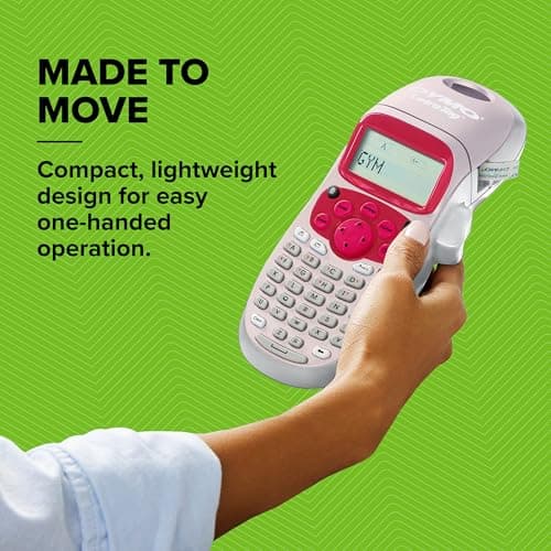 DYMO LetraTag LT-100H Handheld Aesthetic Label Maker, ABC Keyboard Label Printer with Easy-to-Use, 13 Character LCD Screen, Great for Home & Office Organization, Pink