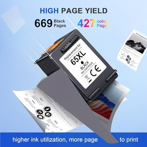 65XL Ink Cartridges Black/Color Combo Pack High-Yield Replacement for HP Ink 65 65XL Ink Cartridges Work for HP DeskJet 3755 3772 3700 3752 3722 2600 2622 Envy 5055 5000 5070 5052 (1 Black,1 Color)