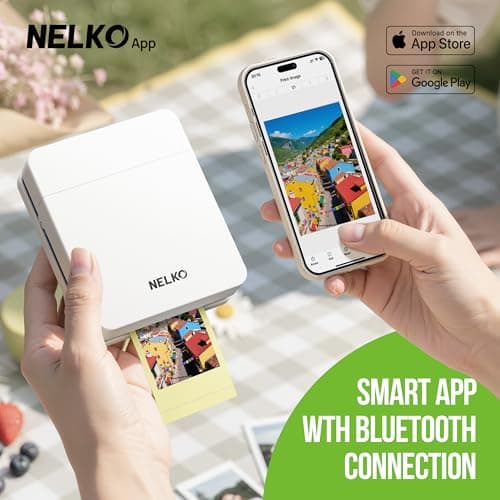 Nelko Photo Printer, PP01 Color Mini Portable Printer, Instant Smartphone Inkjet Printer, Sticky-Back Rechargeable Portable Picture Printer for iOS & Android, for Christmas Family, White