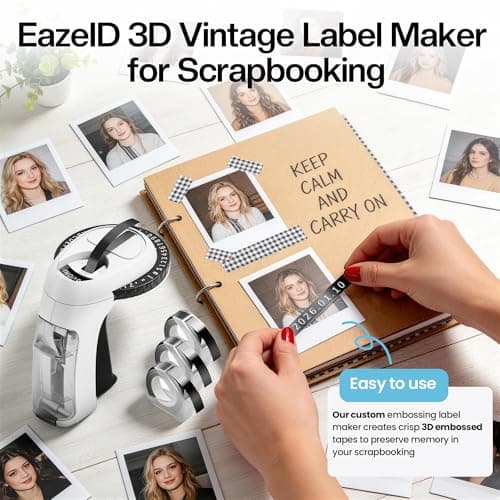 EazeID Embossing Label Maker Machine with Tapes, Manual Embossed Label Maker Retro, Vintage Embosser Labeler 3/8 Inch 9mm 3D Waterproof-Labels for Scrapbooking Supplies Kids DIY Craft Home Office Use
