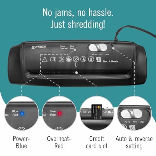 Paper Shredder for Home, Portable Paper Shredders Heavy Duty with Extendable Arm – 7 Sheet Strip-Cut, Credit Card Slot, Mini Document Shredder Without Basket for Home, Office, Overheat, Jam protection