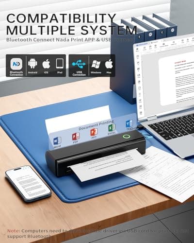 NDYIN Portable Printers Wireless for Travel, N80 Wireless Thermal Printer Bluetooth Inkless Printer Support 8.5" X 11" US Letter & A4, Compatible with iOS, Android, Laptop