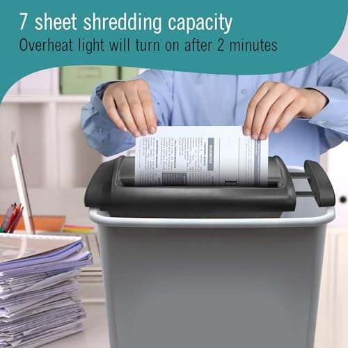 Paper Shredder for Home, Portable Paper Shredders Heavy Duty with Extendable Arm – 7 Sheet Strip-Cut, Credit Card Slot, Mini Document Shredder Without Basket for Home, Office, Overheat, Jam protection