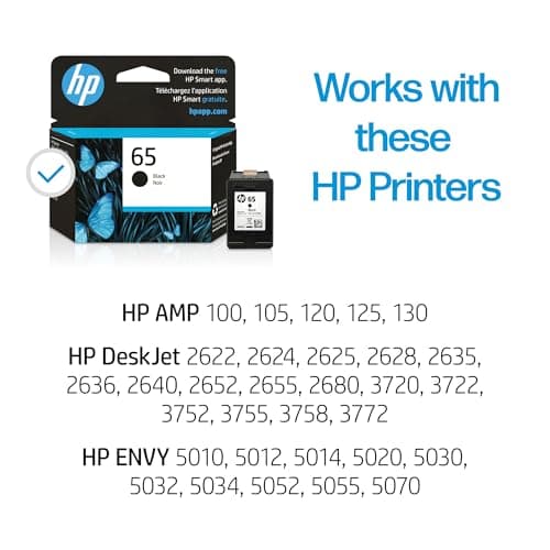 HP 65 Black Ink Cartridge | Works with AMP 100, DeskJet 2600, 3700; Envy 5000 | Eligible for Instant Ink | N9K02AN