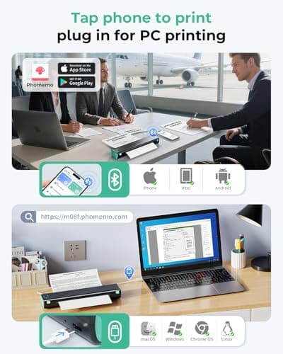 Phomemo Portable Printers Wireless for Travel - Bluetooth Thermal Printer Supports 8.5" X 11" Letter, Inkless Printer Compatible with Phone Laptop for Home Use Car School Office, Come with Carry Case